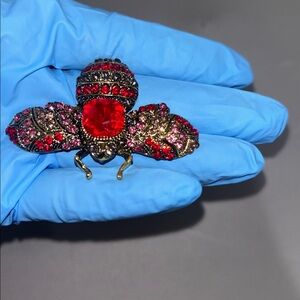 Red and Pink Bee Brooch